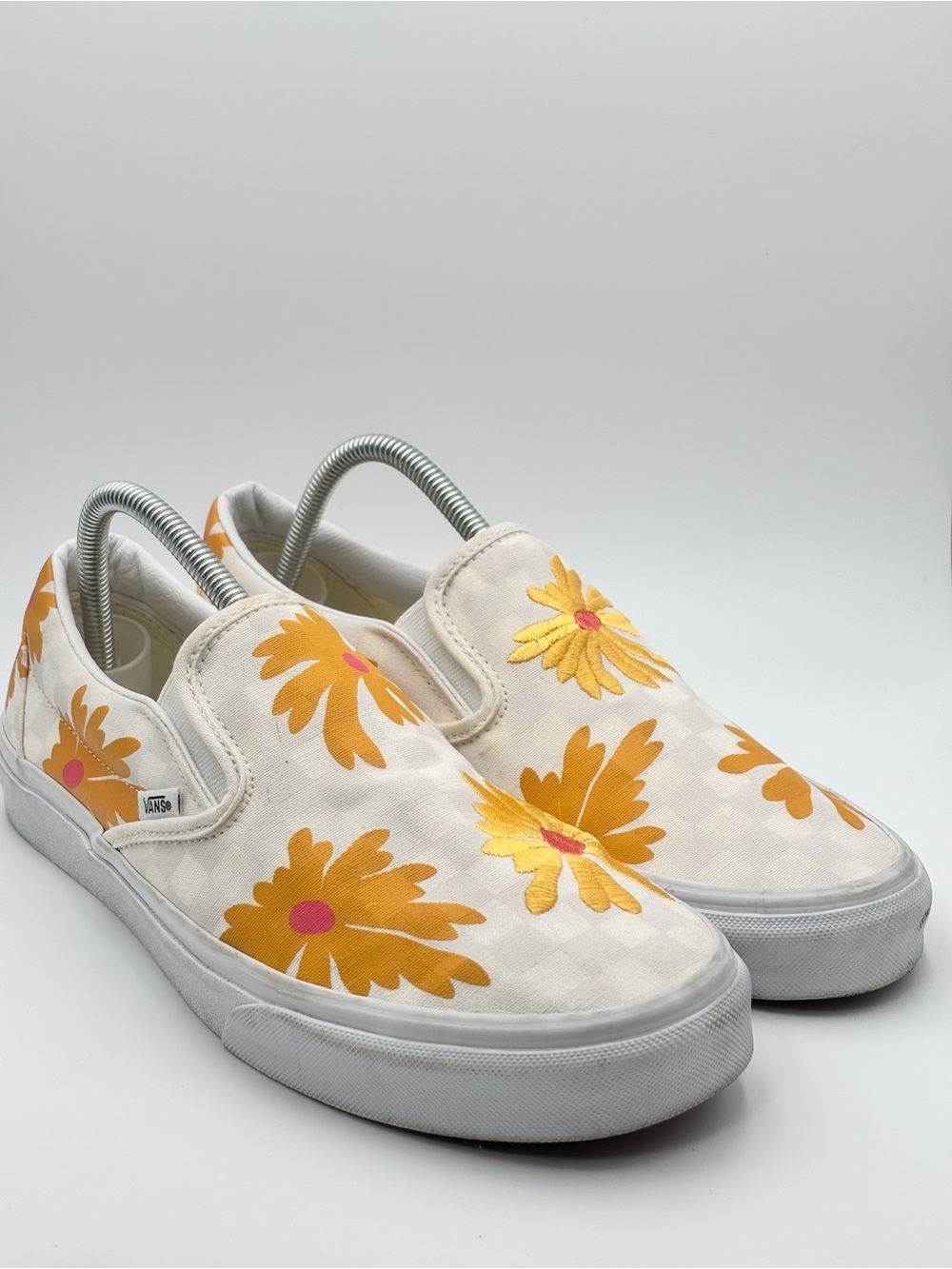 Vans Slip-On Check Floral White & Orange Skate Shoes Size 10.5